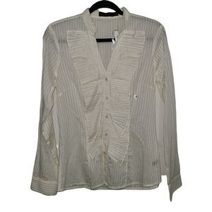 NWT The Limited womens shirt Button Down Long Sleeve Pleated Cream V M A1.18